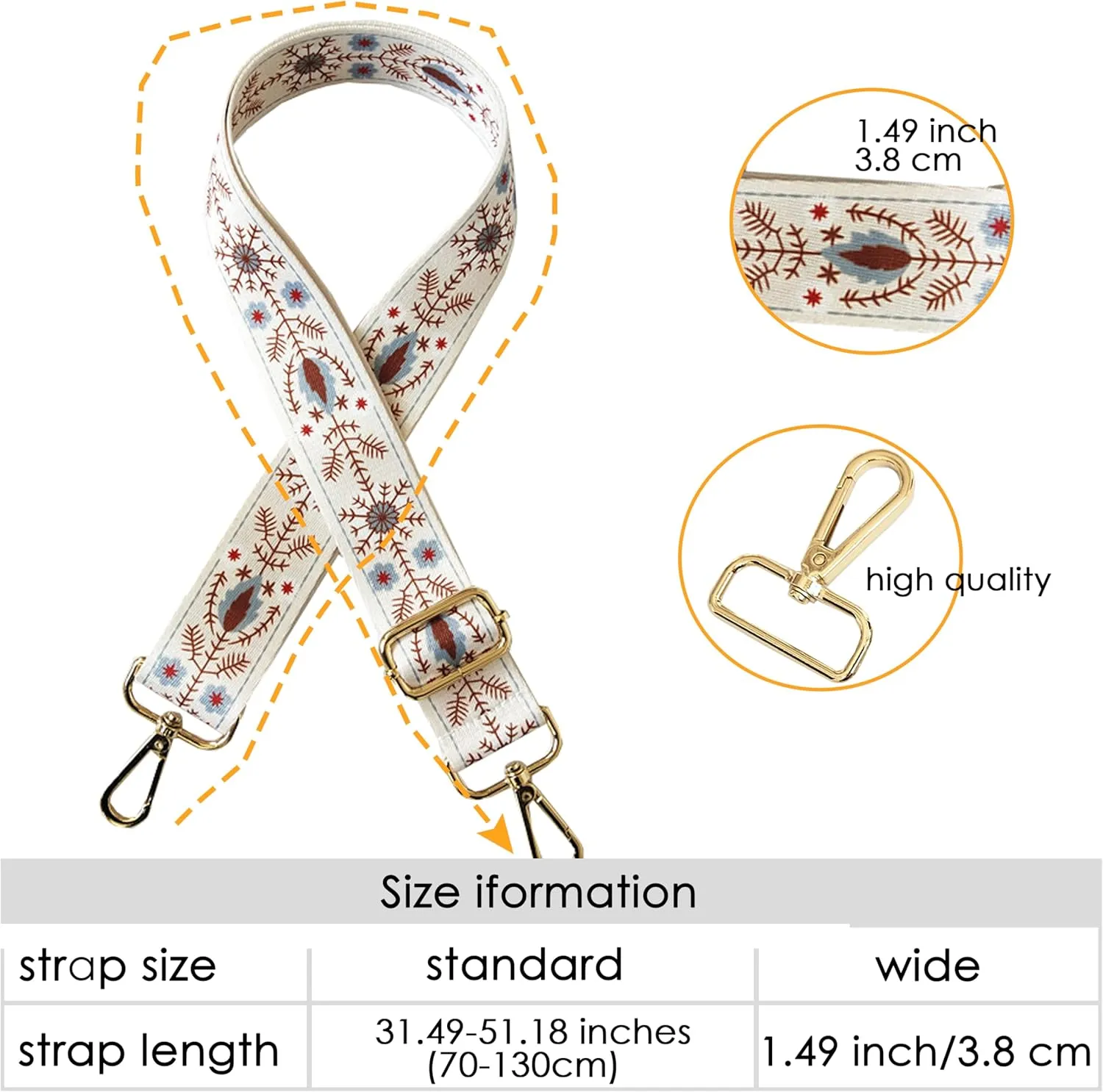 Gossifan Purse Strap Replacement Crossbody Wide Shoulder Strap Adjustable Canvas Straps Print Handbag Strap Replacement Belts
