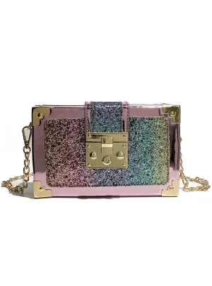 Gradient Color Sequins Box Style Female Party Clutch Bag