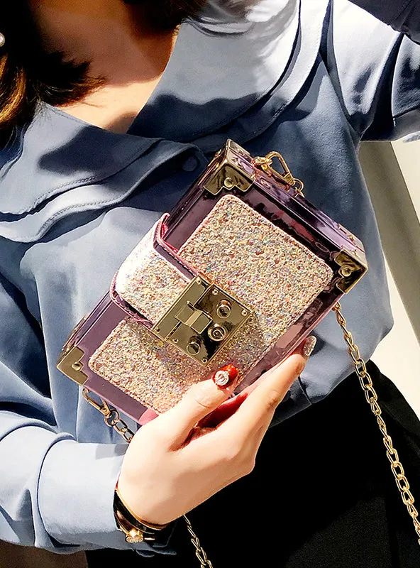 Gradient Color Sequins Box Style Female Party Clutch Bag