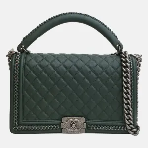 Green Leather Chain around Medium Boy Top Handle Bags