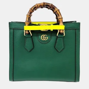 Green Leather Small Diana Tote Bag