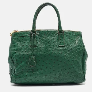 Green Ostrich Large Double Zip Tote