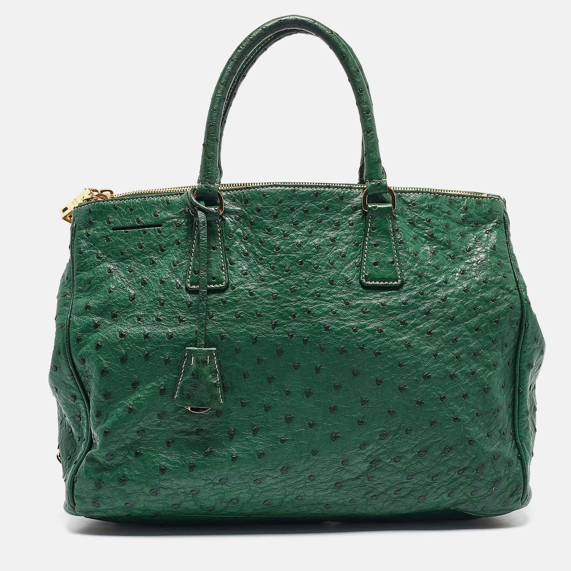 Green Ostrich Large Double Zip Tote