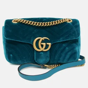 Green Velvet Small GG Marmont Shoulder Bag