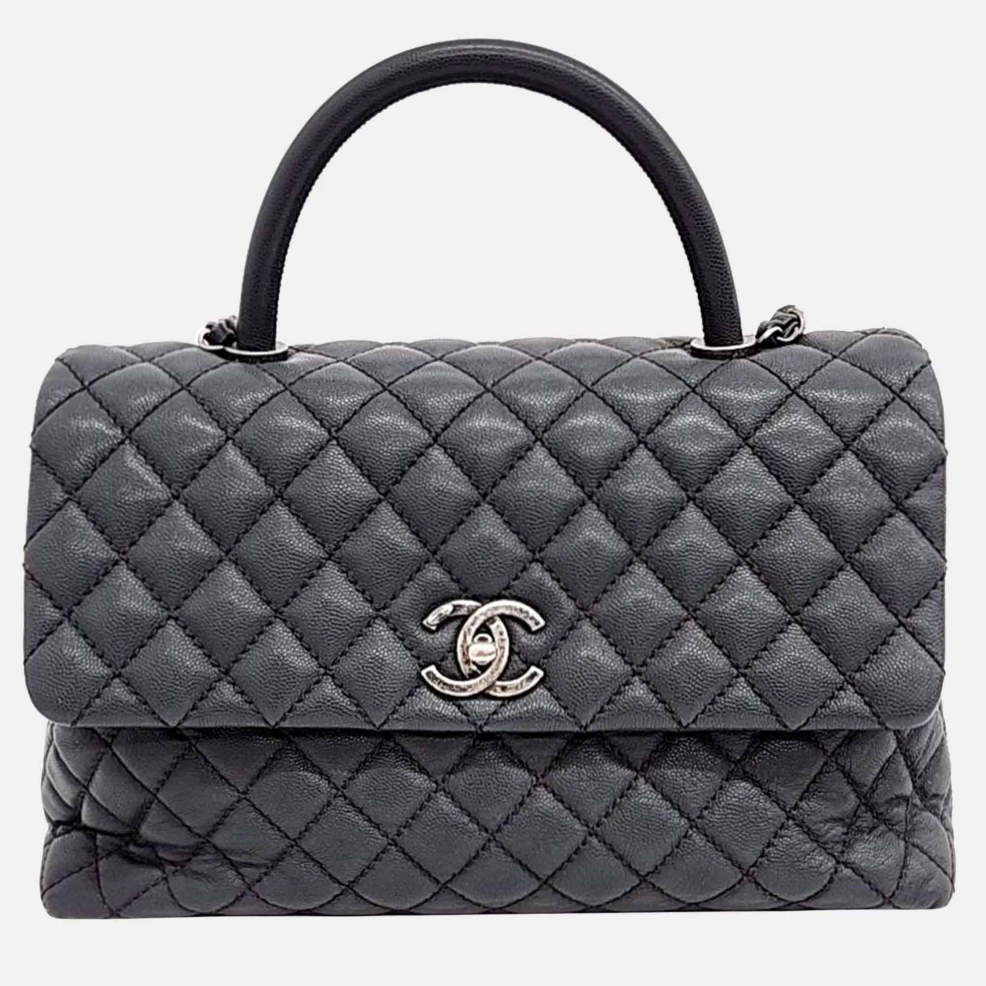 Grey Caviar Leather Coco Handle 31 Bag