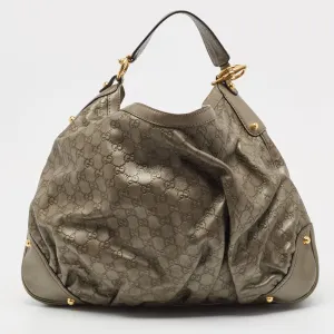 Grey Guccissima Leather Jockey Hobo