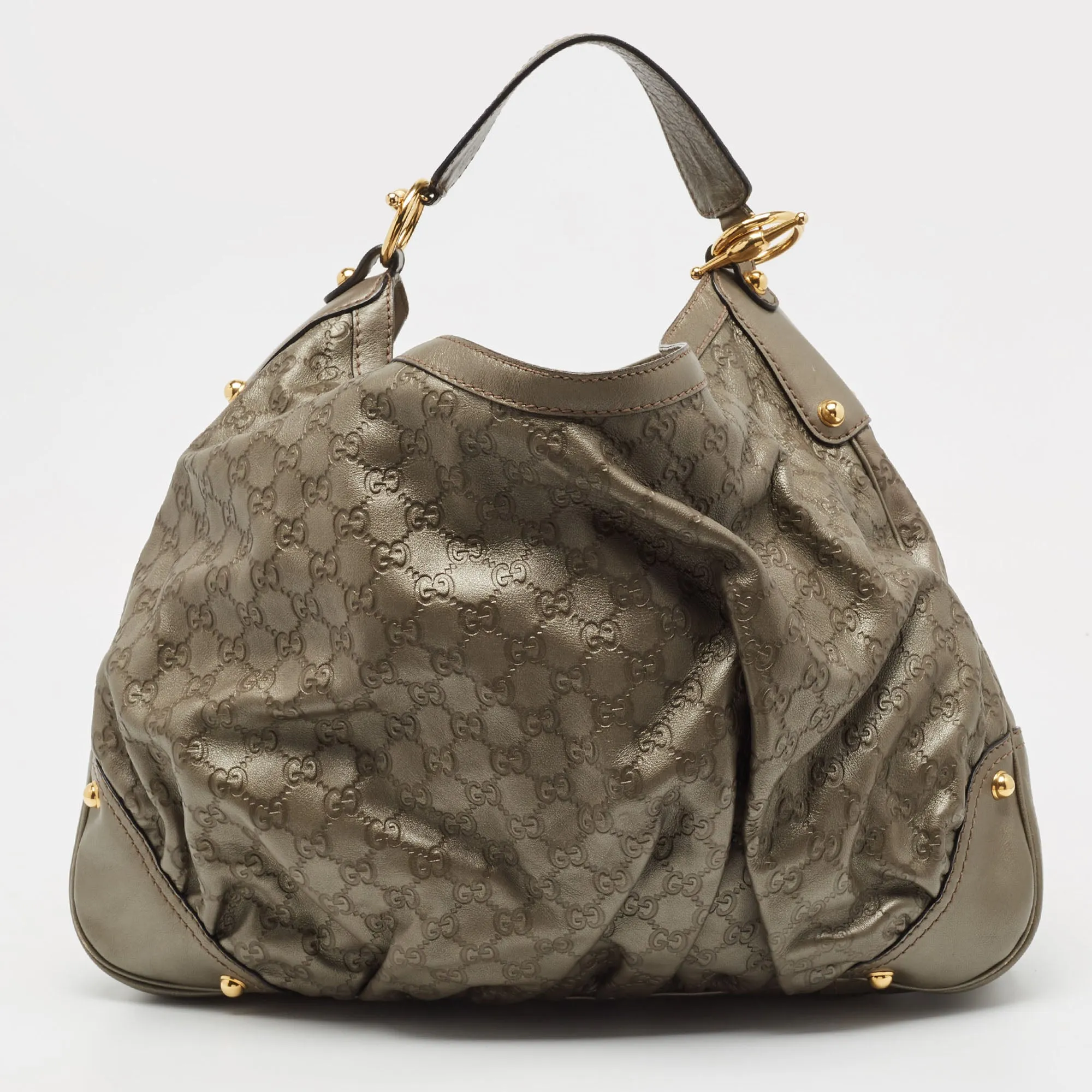Grey Guccissima Leather Jockey Hobo