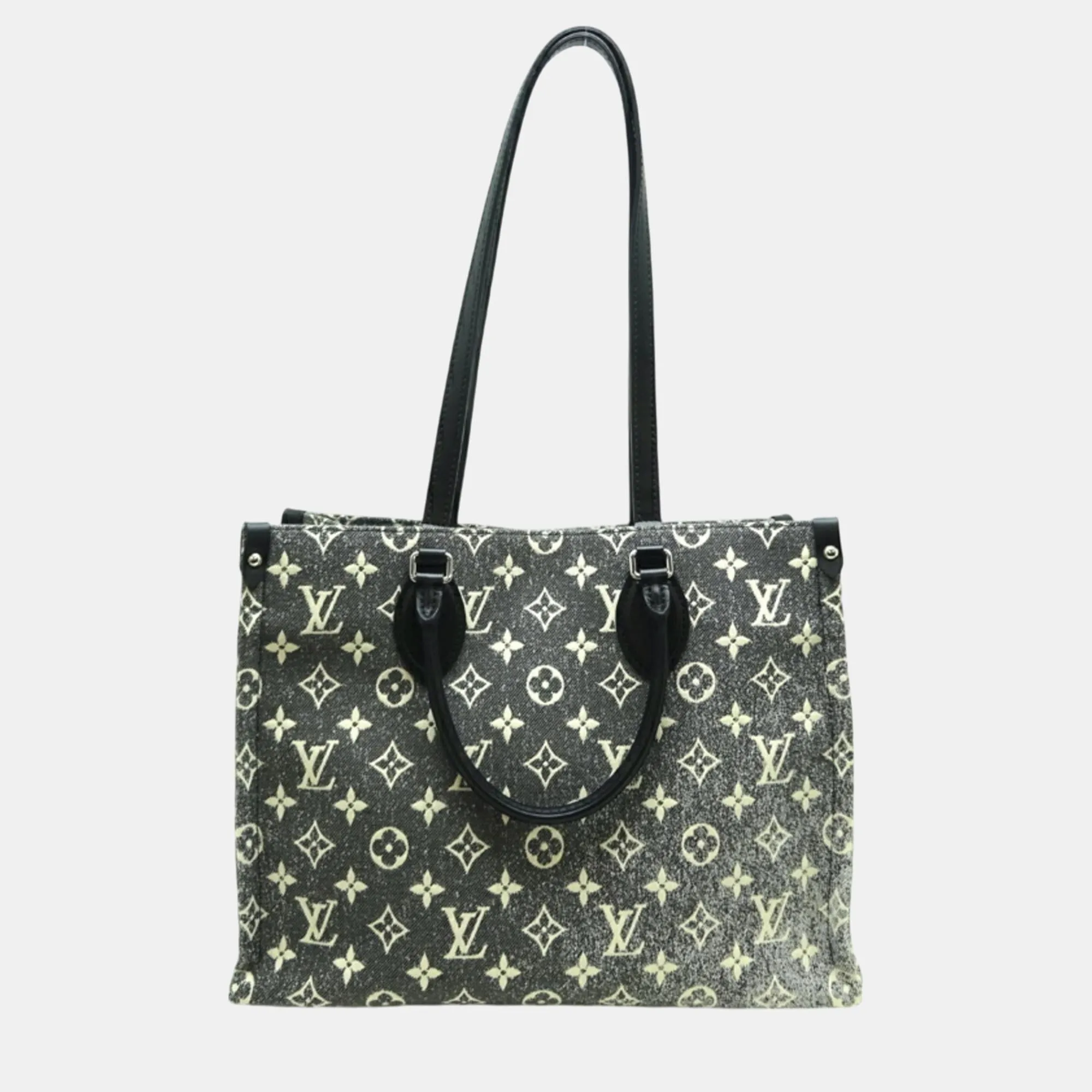 Grey Monogram Jacquard Denim On the Go MM  Tote Bag