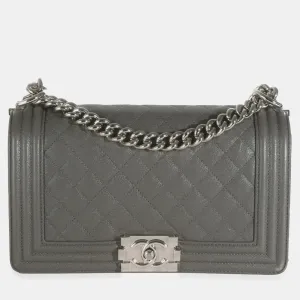 Grey Quilted Caviar Medium Boy Bag