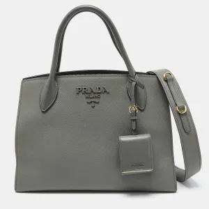 Grey Saffiano Cuir Leather Monochrome Tote