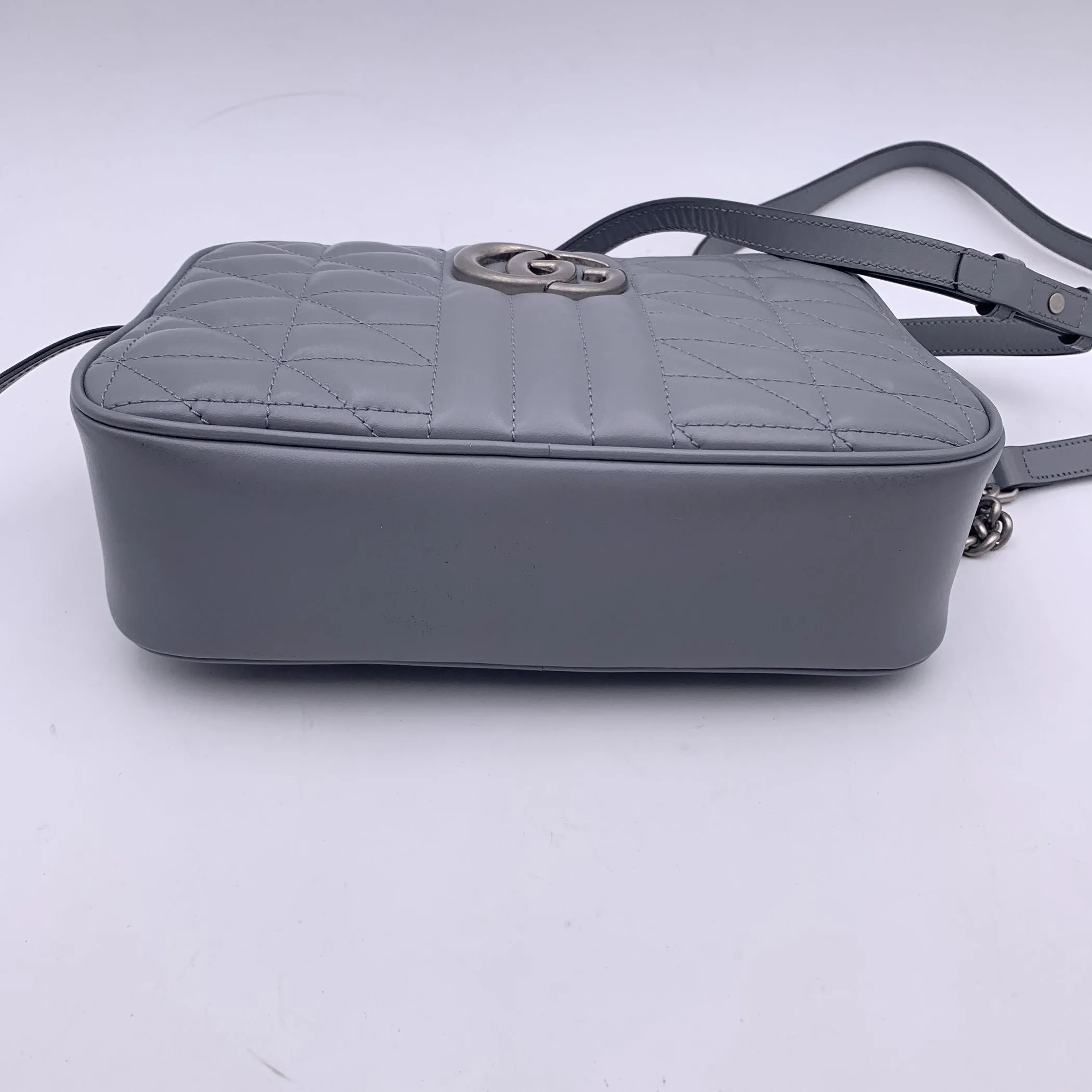 Gucci Aria Grey Quilted Leather Small GG Marmont Shoulder Bag