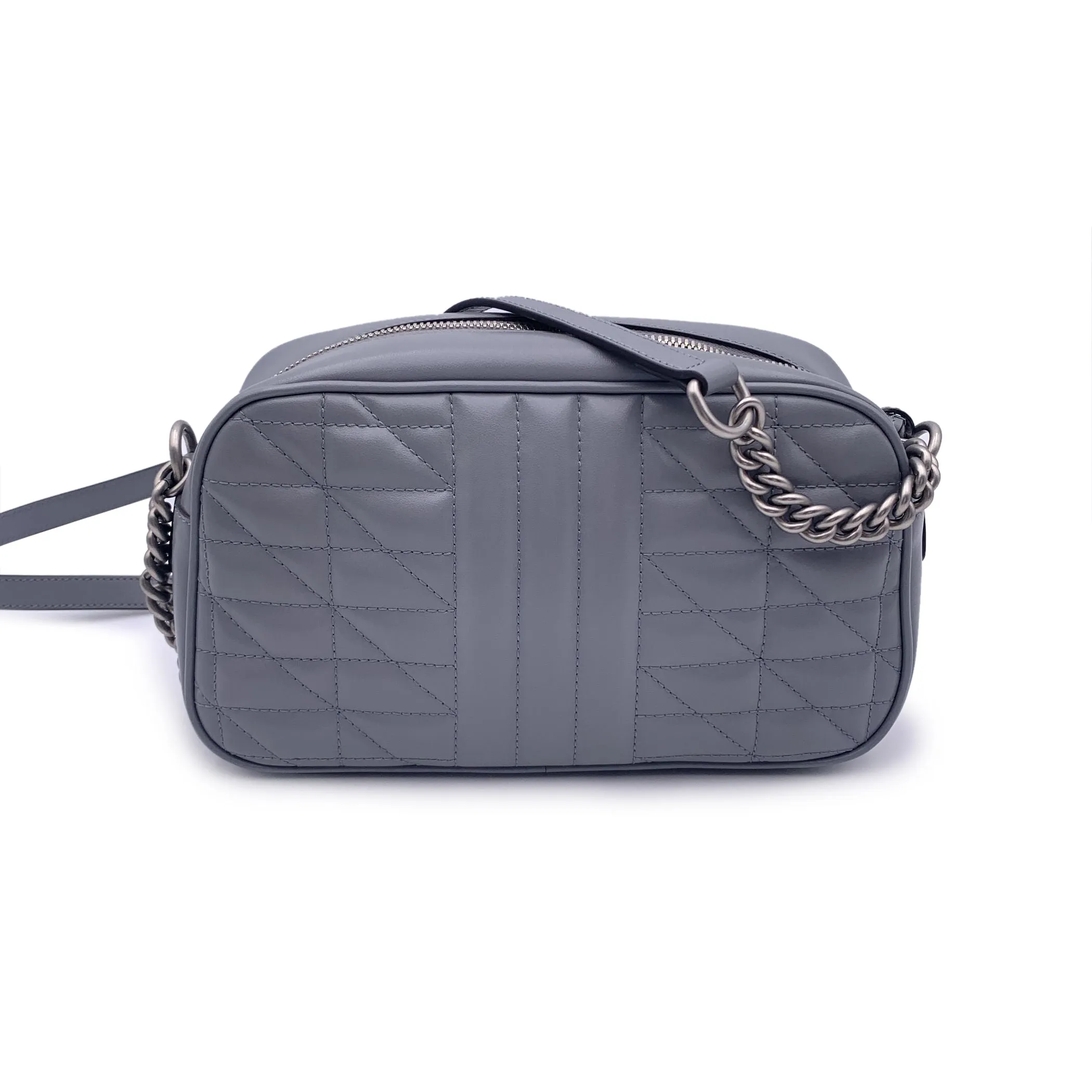 Gucci Aria Grey Quilted Leather Small GG Marmont Shoulder Bag