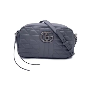 Gucci Aria Grey Quilted Leather Small GG Marmont Shoulder Bag