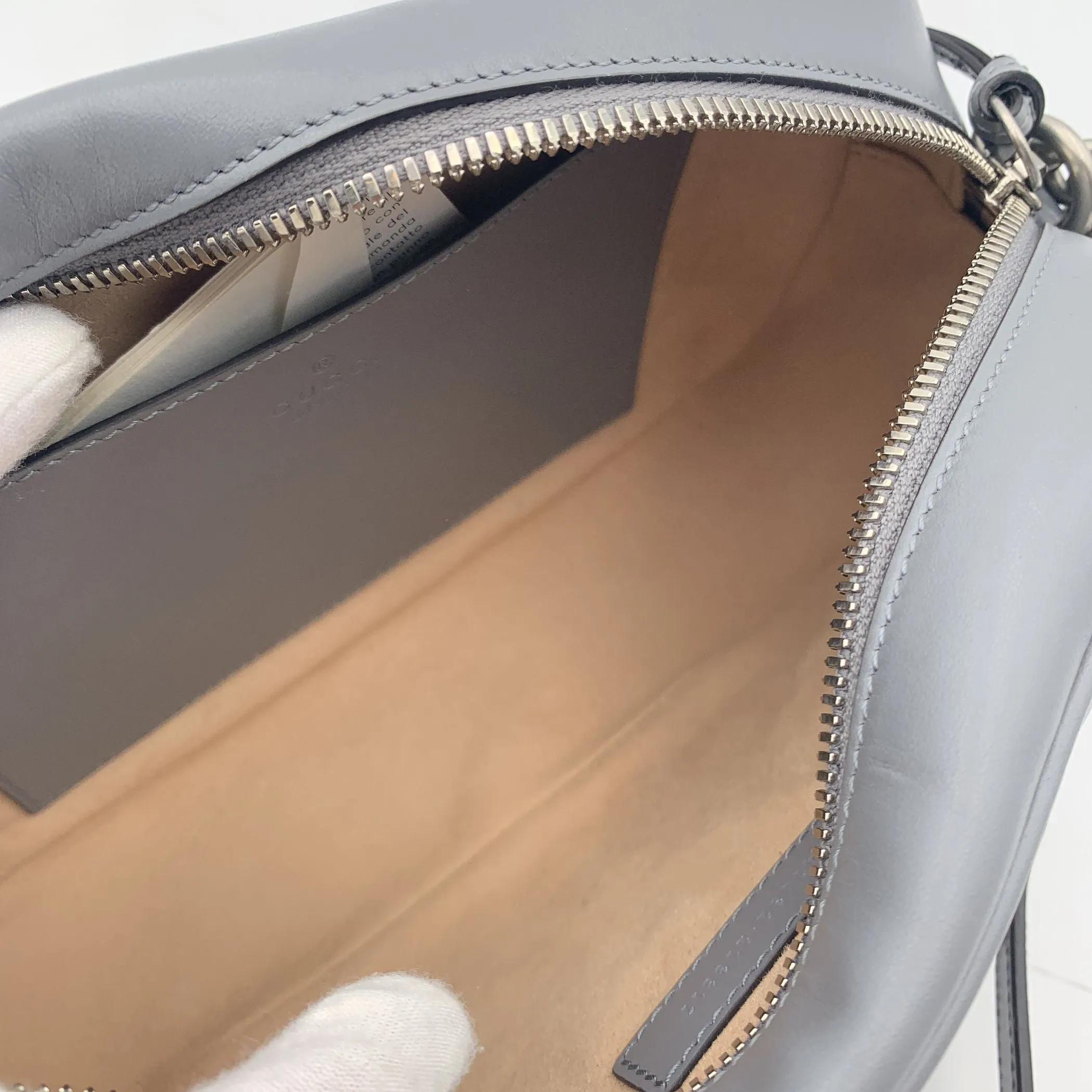 Gucci Aria Grey Quilted Leather Small GG Marmont Shoulder Bag