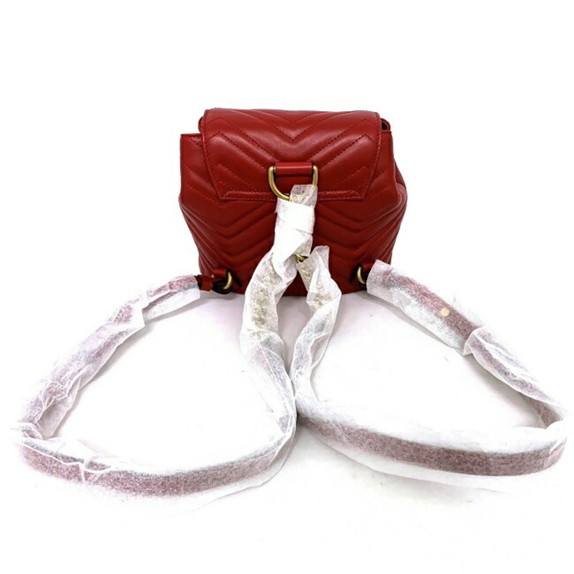 Gucci Backpack Red Gold Marmont 528129 Flap Leather GUCCI GG Quilting Chain Women's Double G