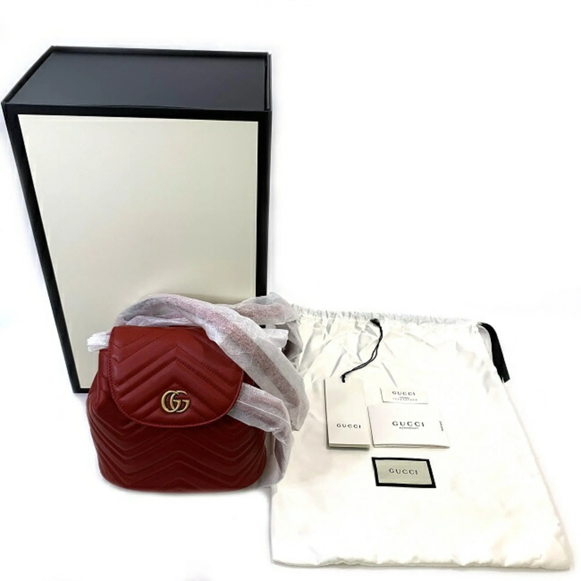 Gucci Backpack Red Gold Marmont 528129 Flap Leather GUCCI GG Quilting Chain Women's Double G
