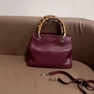 Gucci Bamboo Top Handle Burgundy Leather Two Ways Bag