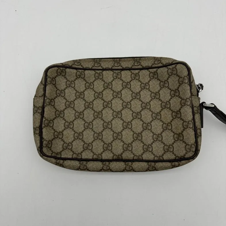 Gucci Beige Canvas Leather Clutches Wristlets Medium