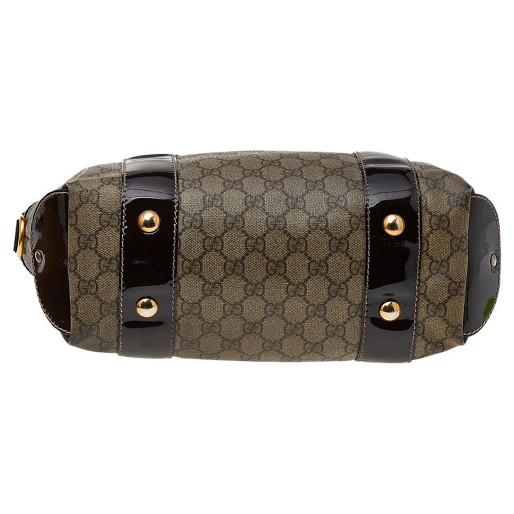 Gucci Beige/Brown GG Supreme Coated Canvas And Patent Leather Bow Mirror Sukey Tote