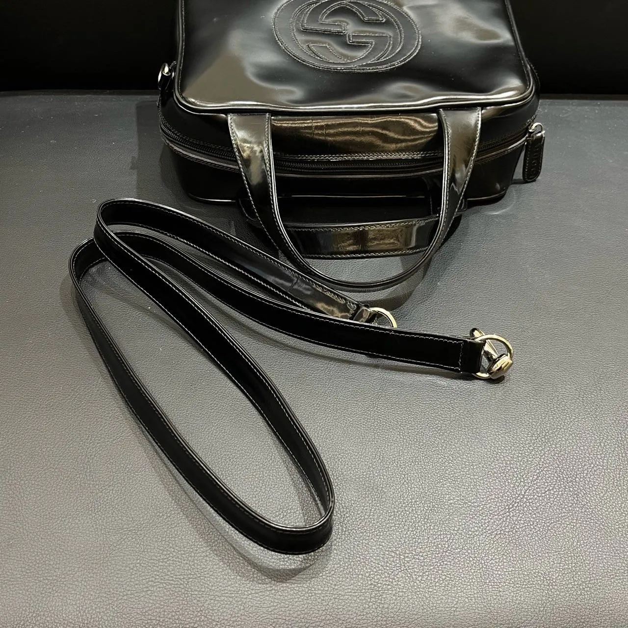 Gucci Black Leather Handbag 27x19x10