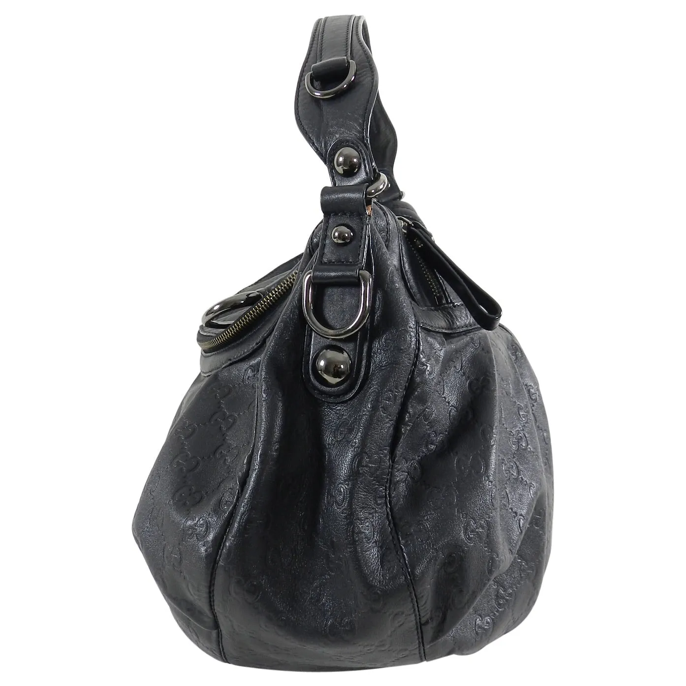 Gucci Black Monogram Leather Guccissima Hobo Bag