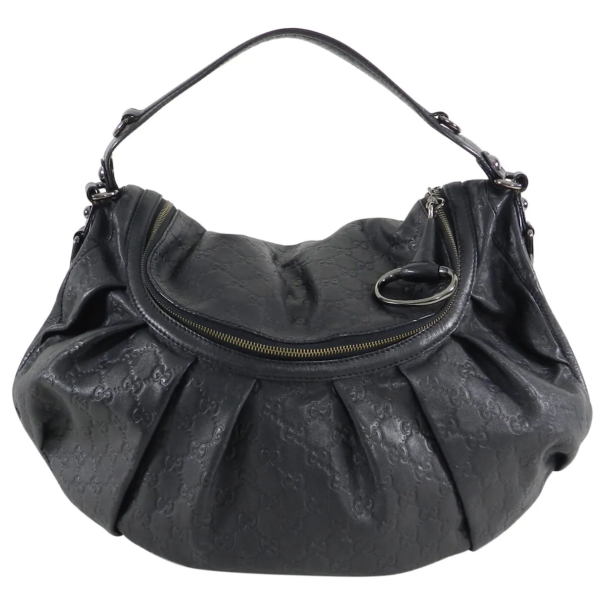 Gucci Black Monogram Leather Guccissima Hobo Bag