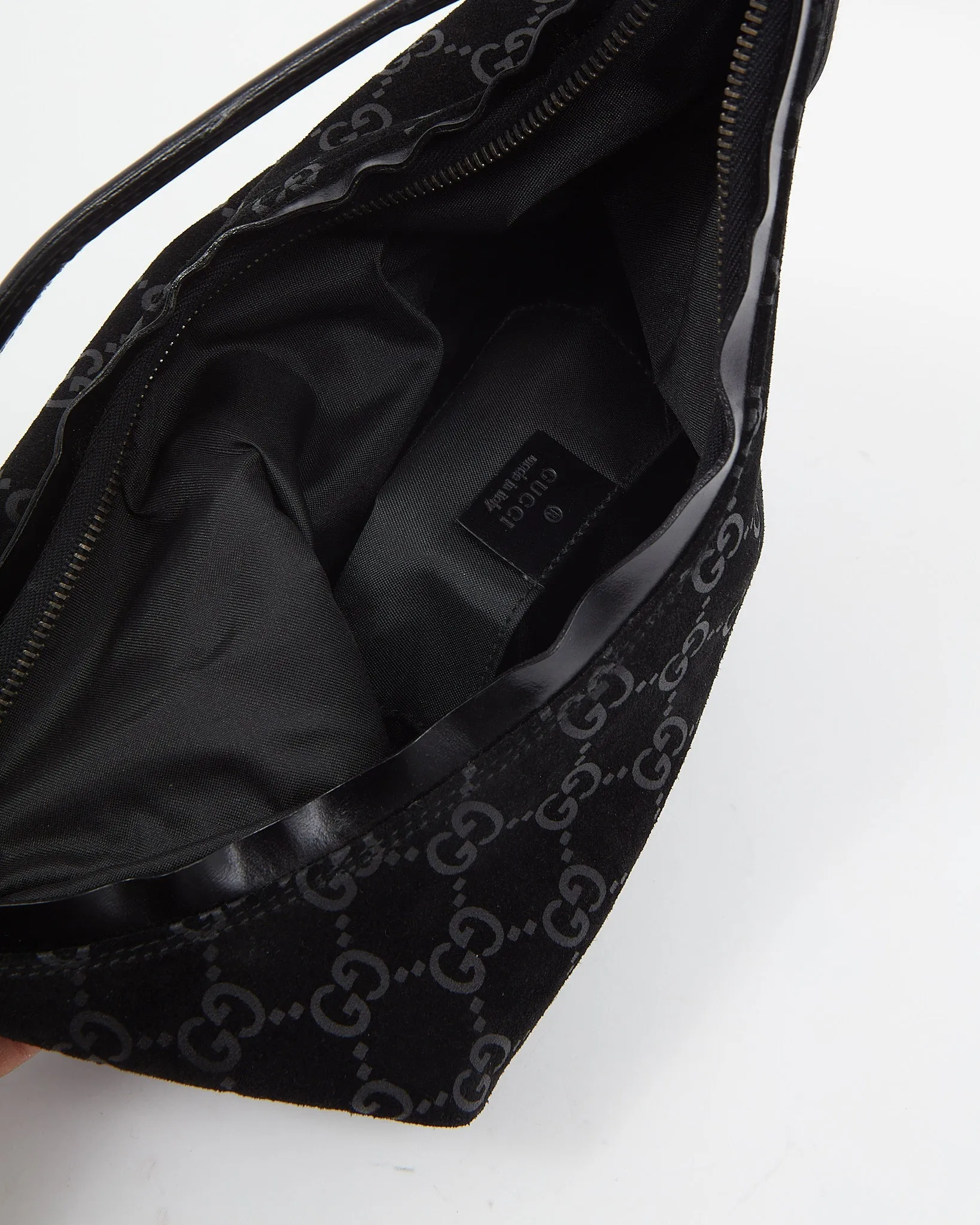 Gucci Black Velvet / Grey Guccissima Small Hobo Shoulder Bag