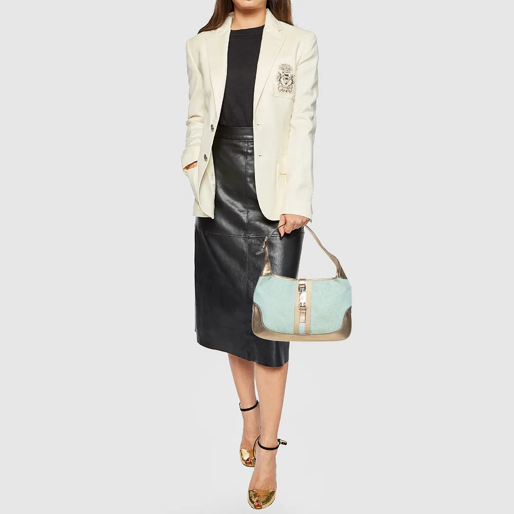 Gucci Blue/Gold Canvas and Leather Jackie O Hobo