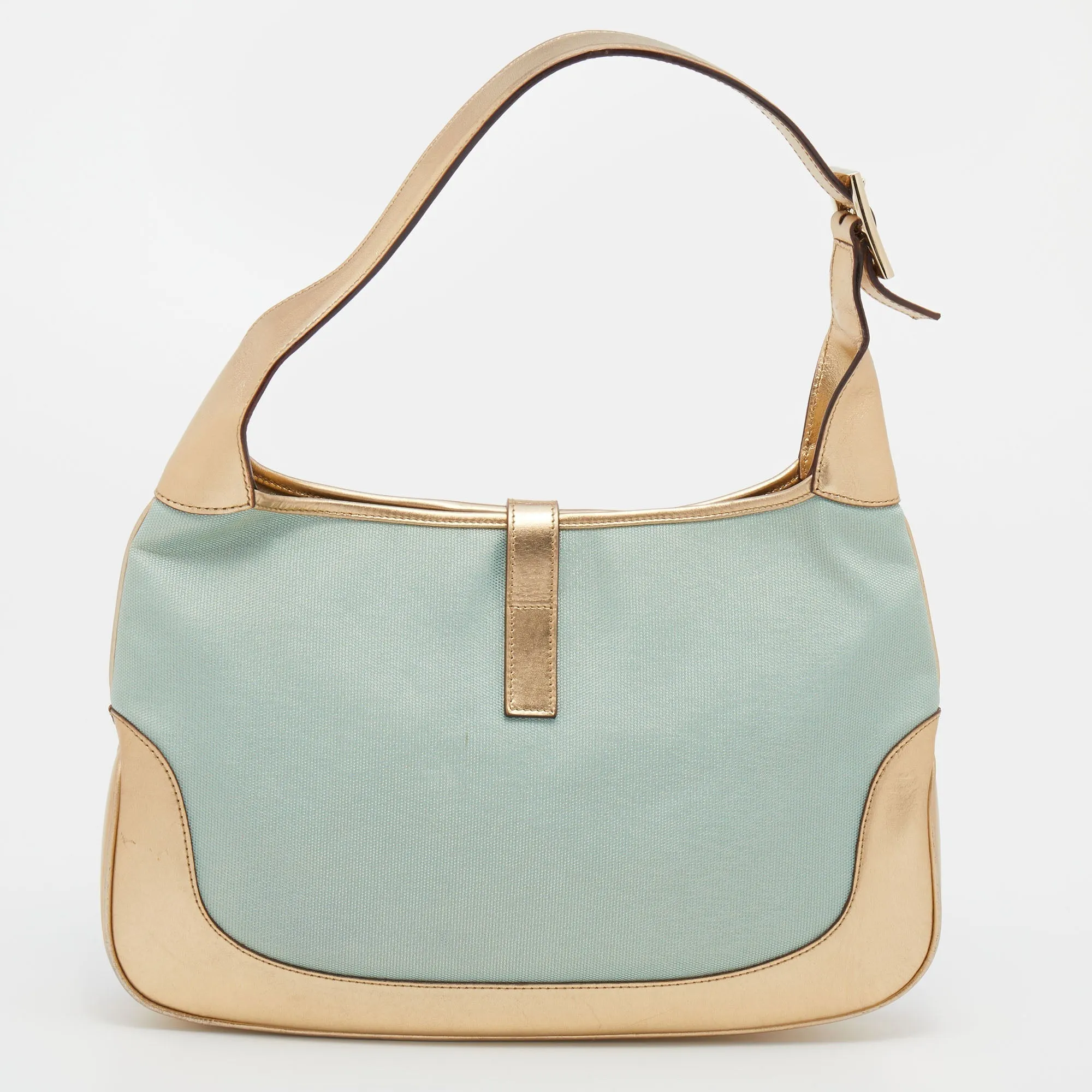 Gucci Blue/Gold Canvas and Leather Jackie O Hobo
