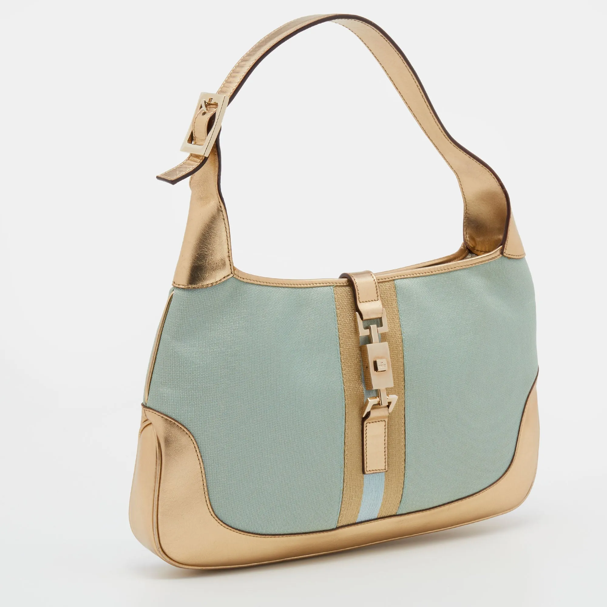 Gucci Blue/Gold Canvas and Leather Jackie O Hobo