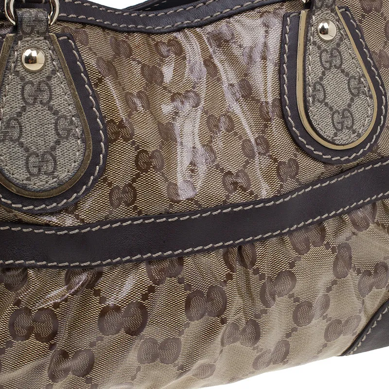 Gucci Brown Coated Canvas Monogram Crytal Mix Tote
