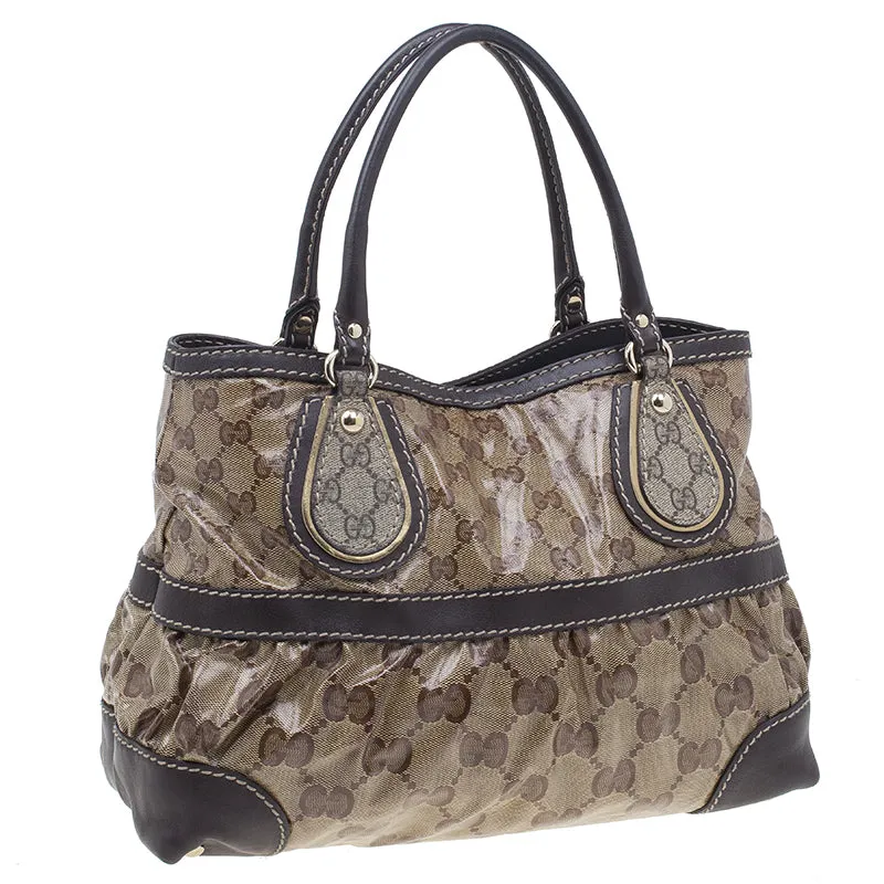 Gucci Brown Coated Canvas Monogram Crytal Mix Tote