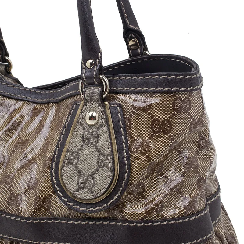 Gucci Brown Coated Canvas Monogram Crytal Mix Tote