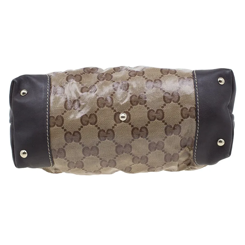 Gucci Brown Coated Canvas Monogram Crytal Mix Tote