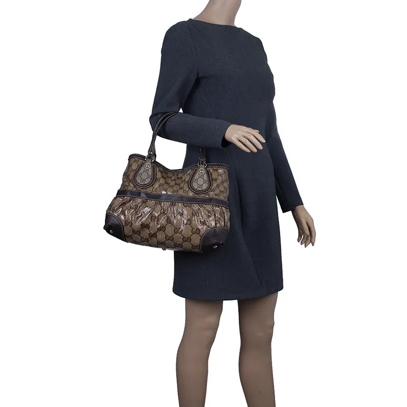 Gucci Brown Coated Canvas Monogram Crytal Mix Tote