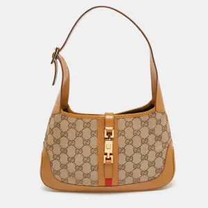 Gucci /brown Gg Canvas And Leather Small Jackie Hobo