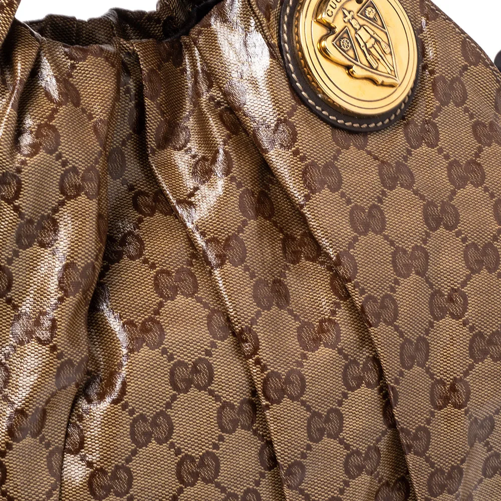 Gucci Brown/Beige GG Crystal Canvas and Leather Large Hysteria Hobo