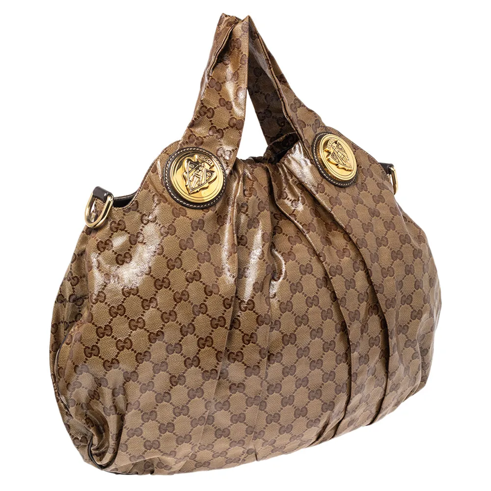 Gucci Brown/Beige GG Crystal Canvas and Leather Large Hysteria Hobo