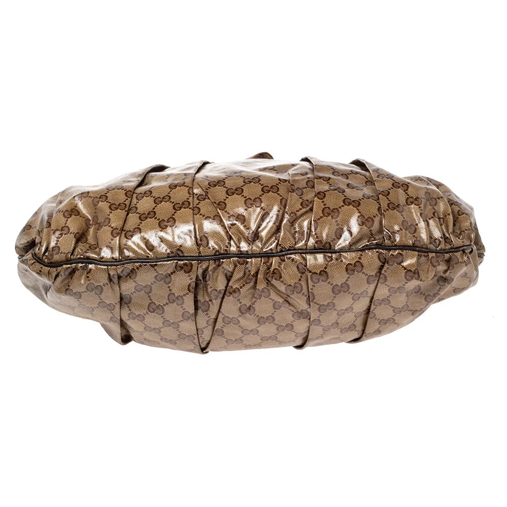 Gucci Brown/Beige GG Crystal Canvas and Leather Large Hysteria Hobo