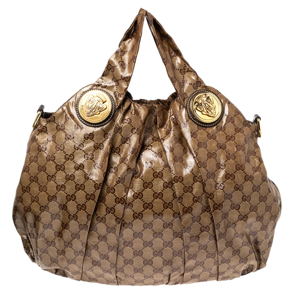 Gucci Brown/Beige GG Crystal Canvas and Leather Large Hysteria Hobo