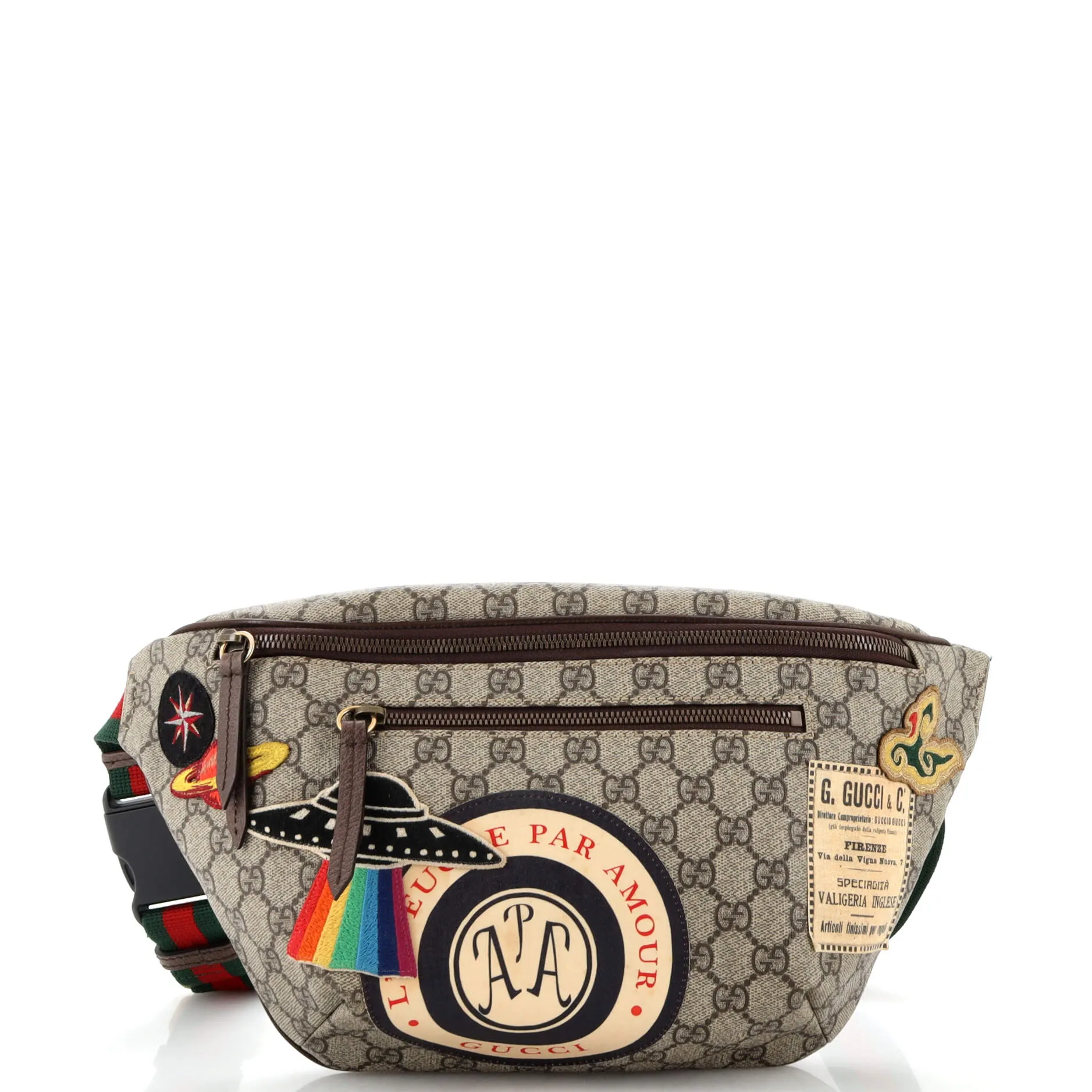 GUCCI Courrier Zip Belt Bag GG Coated Canvas with Applique