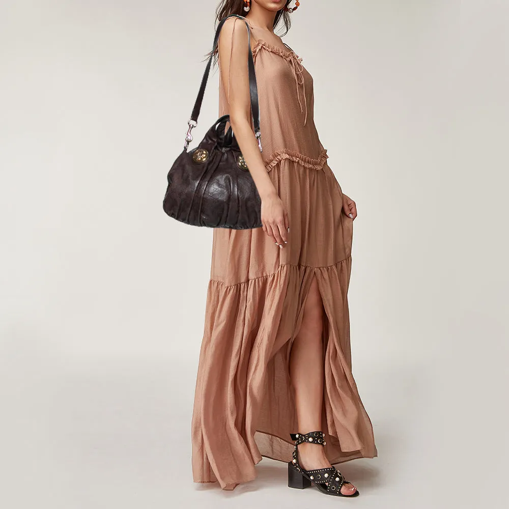 Gucci Dark Brown Leather Large Hysteria Hobo