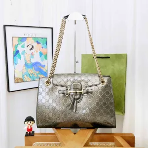 Gucci Emily Shoulder Bag in Metallic Grey - Preloved Luxury Designer Bag