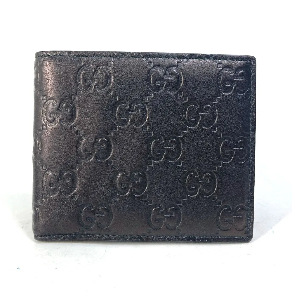 GUCCI Folded wallet 145754 Sima leather Black type Compact wallet GG Guccisima mens Used