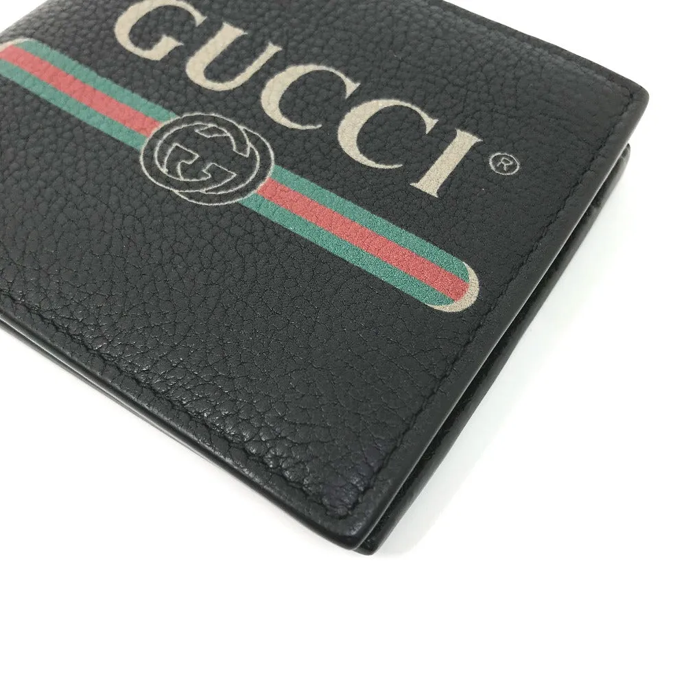 GUCCI Folded wallet 496316 leather black Vintage logo print mens Used