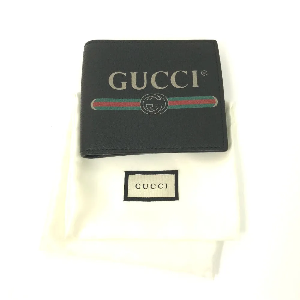 GUCCI Folded wallet 496316 leather black Vintage logo print mens Used