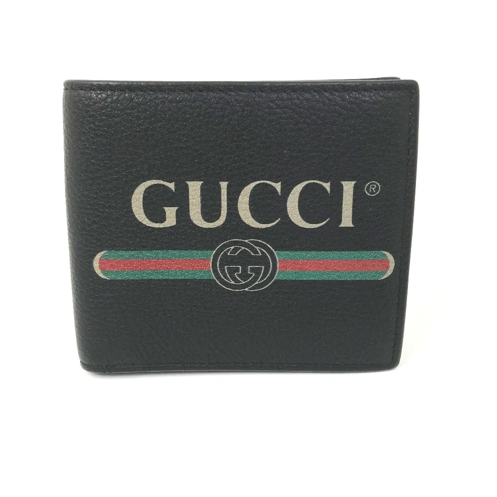 GUCCI Folded wallet 496316 leather black Vintage logo print mens Used