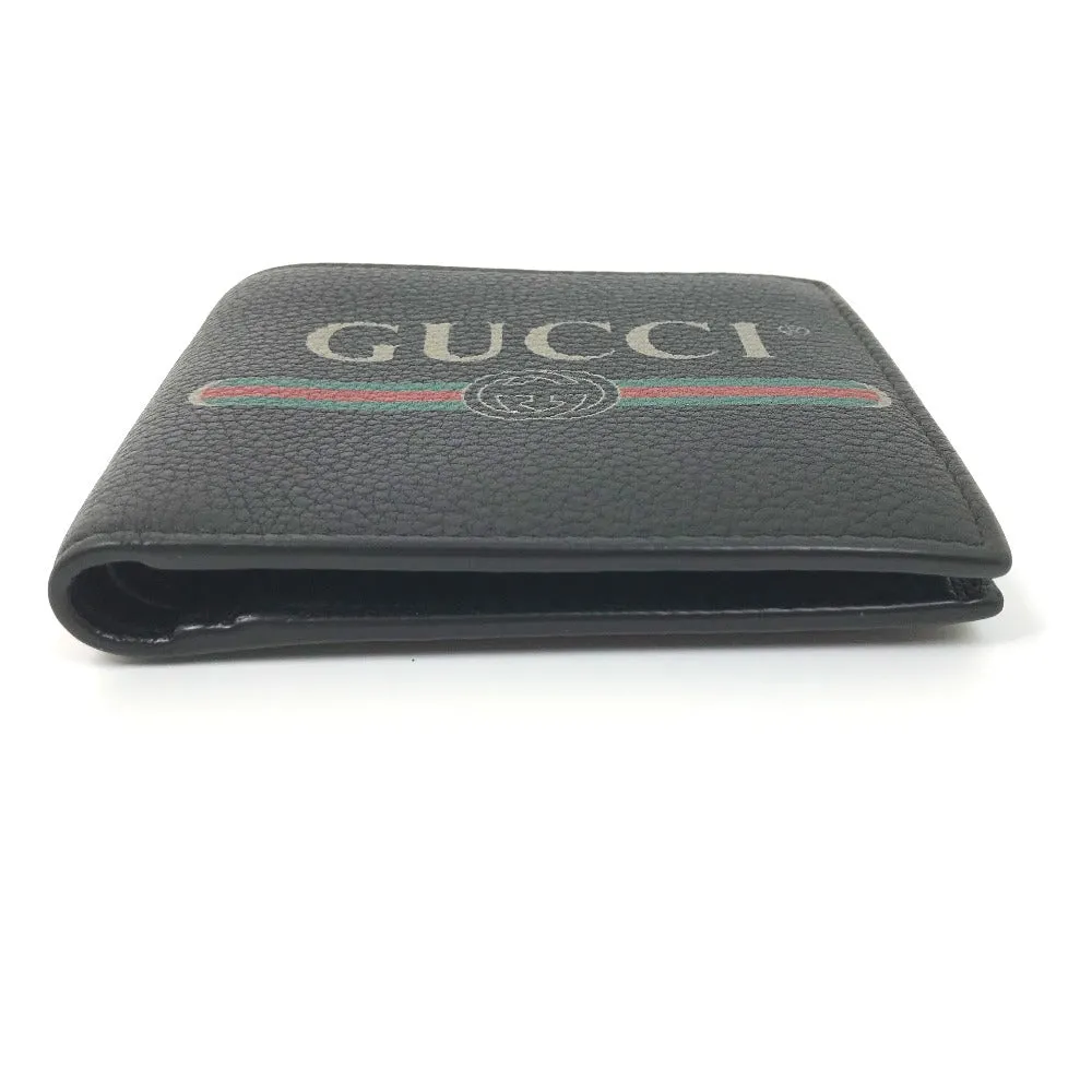 GUCCI Folded wallet 496316 leather black Vintage logo print mens Used