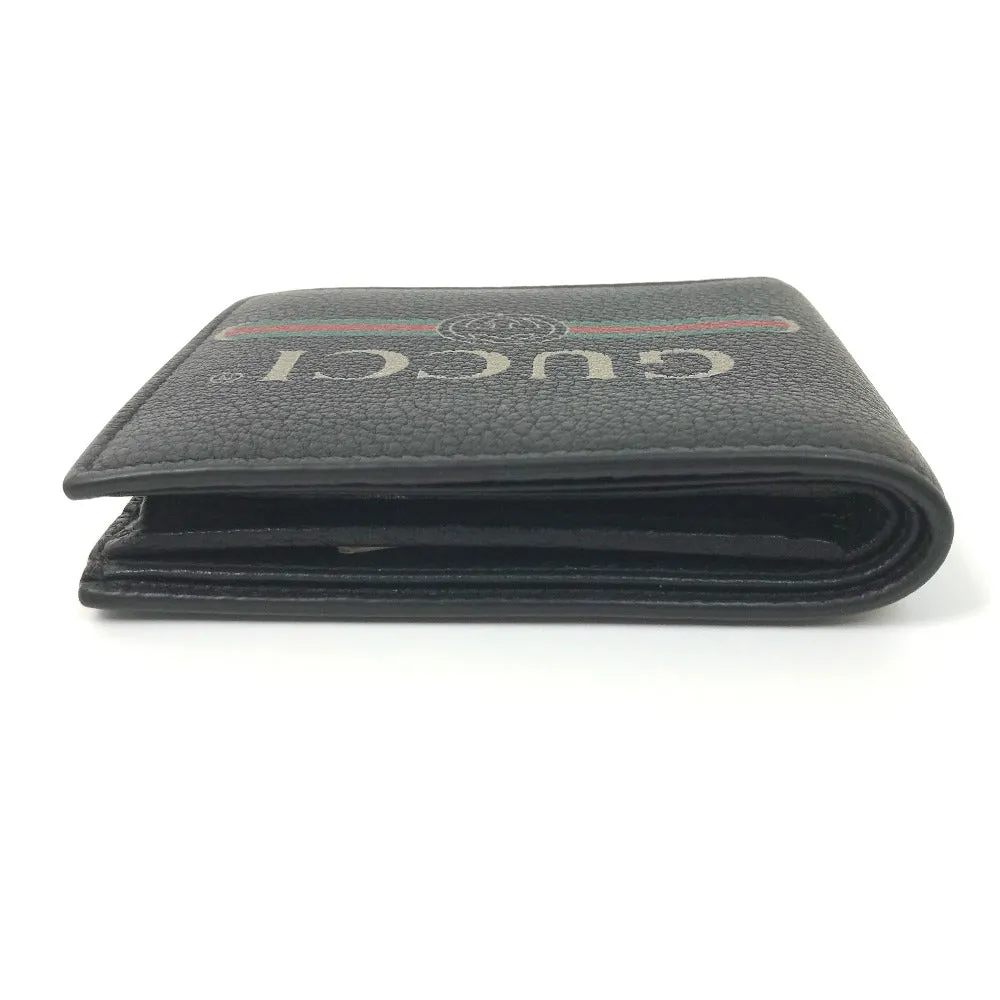 GUCCI Folded wallet 496316 leather black Vintage logo print mens Used