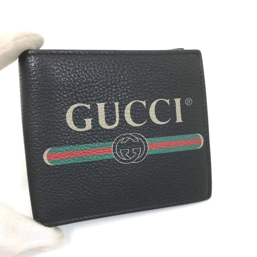 GUCCI Folded wallet 496316 leather black Vintage logo print mens Used